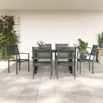 7-Piece Black Steel and Textilene Garden Dining Set