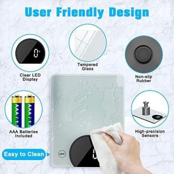 Cocoda Báscula Cocina Digital, 10KG / 22lbs Bascula de Cocina con Alta Precisión, Pantalla LED & Vidrio Templado, Función Tara, 4 Unidades Peso Cocina