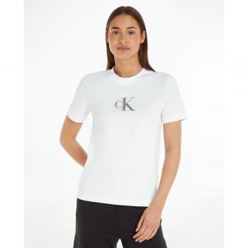 Camiseta Mujer Calvin Klein Jeans de manga corta fit slim con logo gris en color blanco - XS