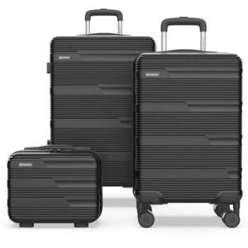 Juego de Maletas de Viaje Numada Upfly T10 3 Pzs ABS (Maleta Cabina 55x40x20, Maleta Mediana 66x44x26 y Neceser Compartimentado) - Set Negro