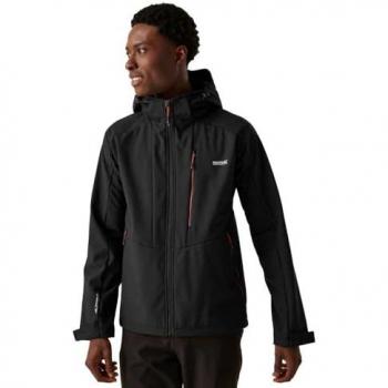 Regatta Men's Waterproof Full Zip Hooded Softshell Jacket - Black Red Ochre, Size M