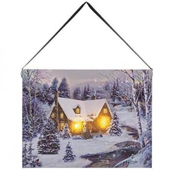 Cuadro de Navidad Multicolor con Luces LED y Madera Lienzo 20 x 15 x 1,8 cm