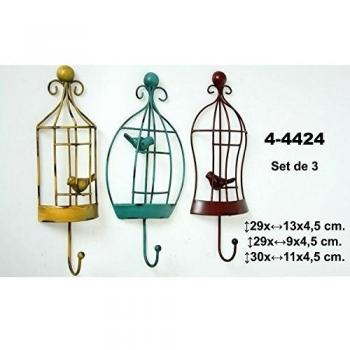 DonRegaloWeb - Set de 3 perchas de pared de metal de 1 gancho con forma de jaula en tres colores. Medidas: 29cm x 13, 29cm x 9, 30cm x 11cm