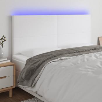 Cabecero Led Blanco 180x5x11/128 cm en Cuero Sintético con Iluminación LED