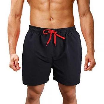 LK LEKUNI Bañador Hombre Pantalones de Playa con Forro con Cordón Traje de Baño Pantalón Ceñido_Negro_6XL