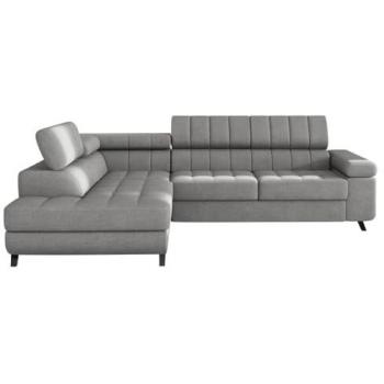 Sofá rinconero Comfivo 207, gris, con función de descanso y caja de ropa de cama, 264x203x73cm