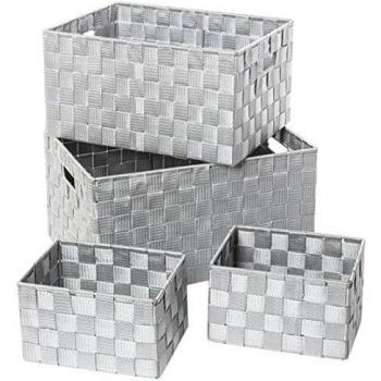 Cestas de Almacenamiento Gris - Set de 4 Cestas Bisautadas Lise