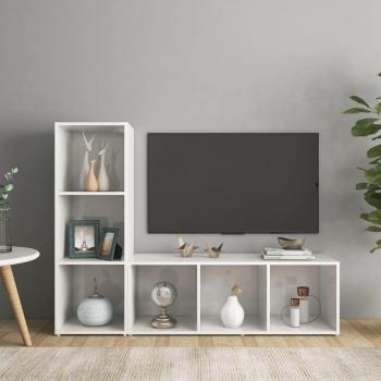 vidaXL Mueble de salón 2 piezas madera de ingeniería y aglomerado blanco brillante, dimensiones 107 x 35 x 37 cm, adecuado como mueble TV o mesa de TV