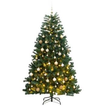 vidaXL Artificial Hinged Christmas Tree 300 LEDs & Ball Set 180 cm