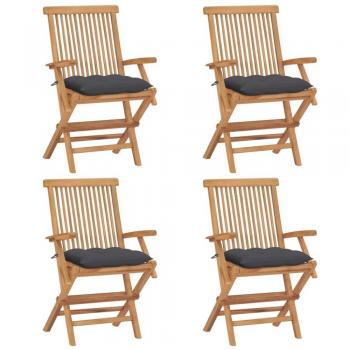 Teak Wood Garden Chairs with Anthracite Cushions - Set of 4