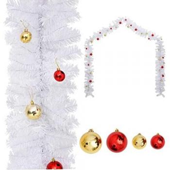 Guirnalda de Navidad decorada con bolas blancas 5 m