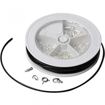 Juego de Inicio de Joyería, Cuerdas de Cuero, Negro, Plateado, 1 Set