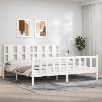Cama Tsunbed sin colchón blanca 200x200 cm de madera maciza de pino con cabecero