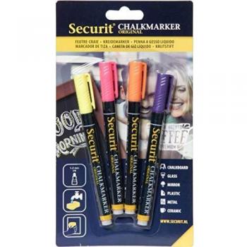 Marcadores de Tiza Líquida Securit SMA-100 Punta Fina 1-2mm - Set de 4 Colores Tropicales