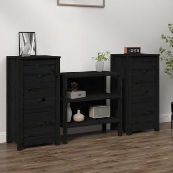 Aparador 2 piezas negro 40x35x80 cm madera maciza de pino