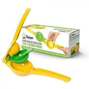 Exprimidor manual de limón Twinzee - Hecho de aluminio - Exprimidor de cítricos - Diseño único con 2 cuencos incorporados en un exprimidor de limones - Exprimidor de limones
