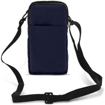 Riñonera de Tela para Smartphone con Mosquetón y 2 Bolsillos - Azul Oscuro