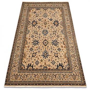 Alfombra Keshan de Lana Clásica Oriental con Franjas Beige/Azul Marino 120x145 cm