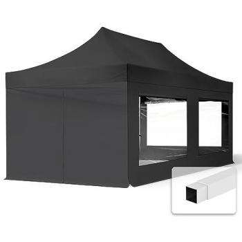 Carpa Plegable 3x6 m Economy Acero 30mm con Laterales Panorámicos, Negro
