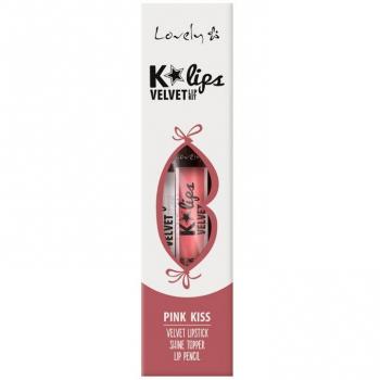 Lovely Set Labial K'Lips Velvet N3 Pink Kiss - Labial Mate + Perfilador + Brillo