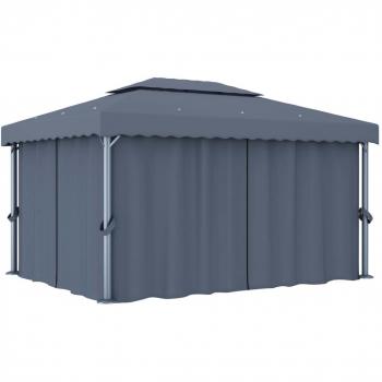 Gazebo con cortina gris antracita de aluminio 4x3 m