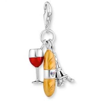 Thomas Sabo Sterling Silver Charm Pendant - Red Wine Glass, Baguette & Eiffel Tower