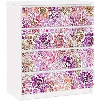 Vinilo adhesivo para muebles IKEA - Malm Dresser 4xDrawers - Baroque summer, Tamaño:4 veces 20cm x 80cm