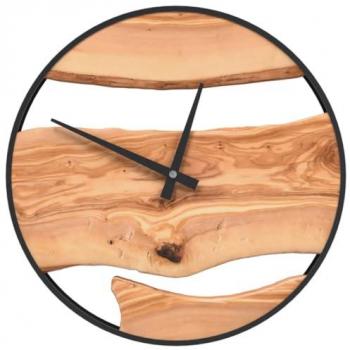Reloj de pared de hierro y madera de olivo marrón Ø35 cm