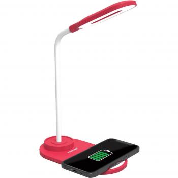 Lámpara de mesa LED Pantone PT-LD001R1 con cargador inalámbrico integrado, color rojo y brazo ajustable