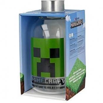 Stor Minecraft | Botella De Agua De Cristal De Borosilicato Reutilizable - 620 ml - Botella De Agua De Vidrio con Tapón Hermético