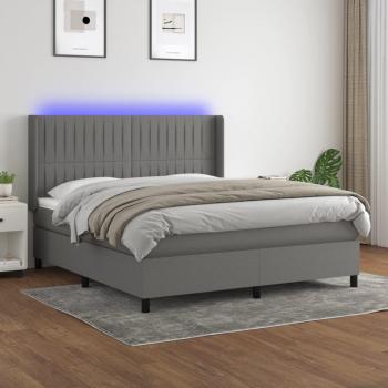 Cama box spring colchón y luces LED tela gris oscuro 160x200 cm Vidaxl Gris