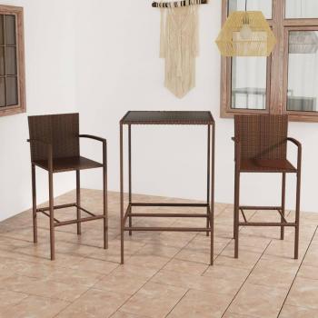 3-Piece Brown Poly Rattan Garden Bar Set