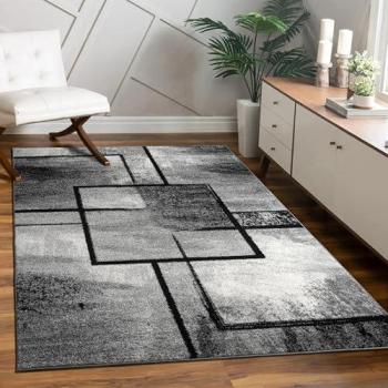 Alfombra Comedor Motivo Abstracto Geométrico 60x100 cm Pelo Corto Vintage Moderno Gris