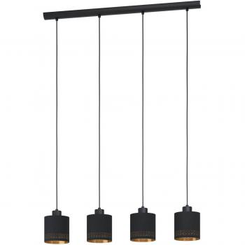 Lámpara colgante vintage Esteperra, 4 luces, negro y oro, acero y textil, E27, 94 cm