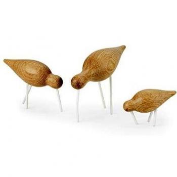Normann Copenhagen Figura de Shorebird de Madera y Acero Inoxidable, Color Blanco, 11,5 x 4,5 x 7,5 cm