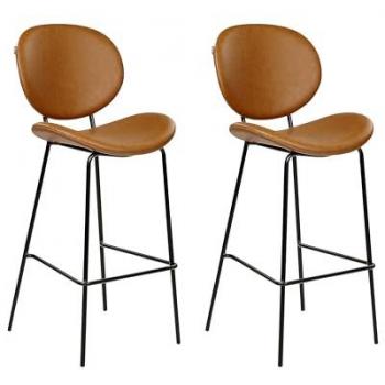 Conjunto de 2 Sillas de Comedor Retro en Piel Sintética Beige Dorado con Patas Negras de Hierro Sin Reposabrazos