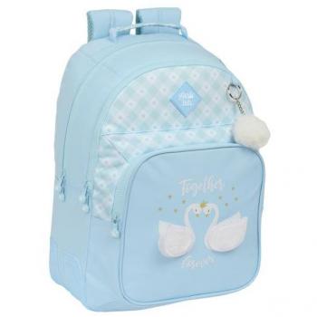 Mochila Escolar Doble Adaptable con Carro Glow Lab Cisnes Azul 32x42x15cm