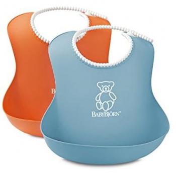 BabyBjörn 046207 - Pack de 2 baberos blandos, color naranja y turquesa