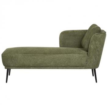 Chaise longue retro con cojín de tela bouclé verde oscuro lado derecho Artheze