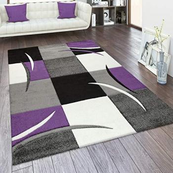 Alfombra Salón Varios Colores y Tamaños Motivo Cuadros Rayas Diseño 3D Pelo Corto 200x290 cm, Púrpura