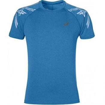 Asics Stripe SS Top de Manga Corta, Hombre, Azul