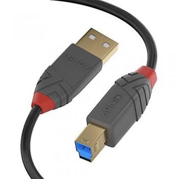 LINDY 36744 USB 3.0 Type A to B Cable, Anthra Line - Black, 5m