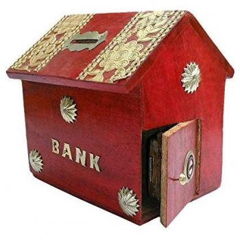 Gracias giving regalo para tus seres queridos, madera dinero banco, casa estilo con color rojo Hucha, caja de moneda almacenamiento seguro para niños y niñas