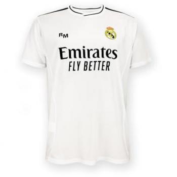 Camiseta de manga corta junior réplica oficial primera equipación del Real Madrid C.F. temporada 24/25, color blanca, para niños de 6 años, con licencia oficial