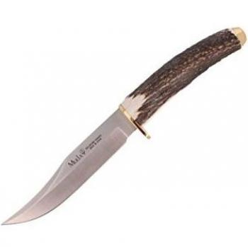 Cuchillo de caza Muela Serie SH SH-14, puño de asta de ciervo y latón, peso 190 gramos, hoja de 14 cm + tarjeta multiusos de regalo