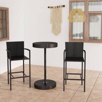 3-Piece Black Poly Rattan Garden Bar Set