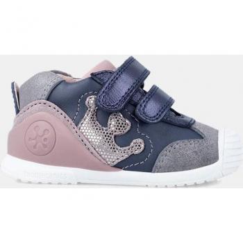 Zapatillas de bebé niña tipo running bajas en piel con doble cierre adherente