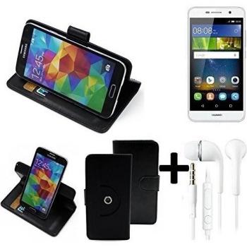 TOP SET: 360° Funda Smartphone para Huawei Y6Pro LTE, negro + Auriculares | Función de stand Caso Monedero BookStyle mejor precio, mejor funcionamiento - K-S-Trade | Funda Universal Caso Monedero cubierta del tirón Monedero Monedero