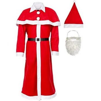 Idena 8580108 Conjunto de disfraz de Papá Noel, Santa Claus, con sombrero, barba, abrigo, cinturón y capa