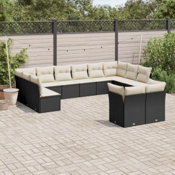 12-Piece Black Poly Rattan Garden Sofa Set with Cushions
